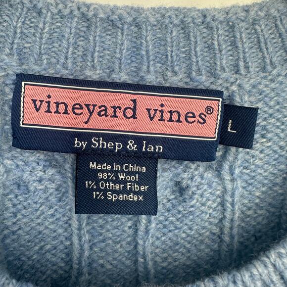 Vineyard Vines Mens L Crew Neck Wool Sweater Cable Knit Blue Preppy Academia - Picture 3 of 9